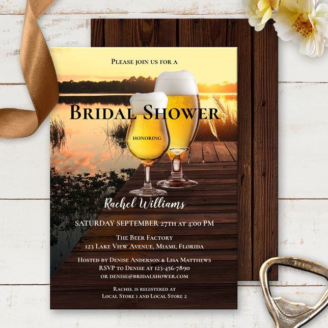 Lake View Sunset Beer Bridal Shower Invitation (Creator Uploaded)