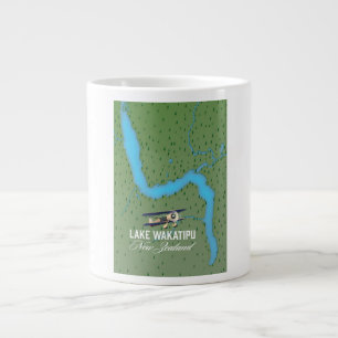 Lake Wakatipu New Zealand map Large Coffee Mug