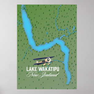 Lake Wakatipu New Zealand map Poster