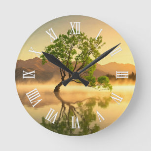 Lake Wanaka Tree New Zealand Travel Round Clock