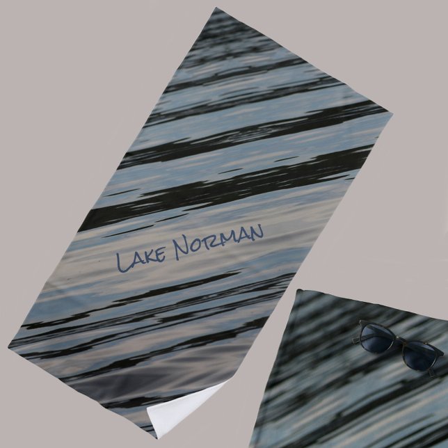 Lake Water Blue and Black Diagonal Natural Stripes Beach Towel (Name Your Favorite Lake)