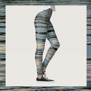 Lake Water Blue Beige Black Customisable Leggings