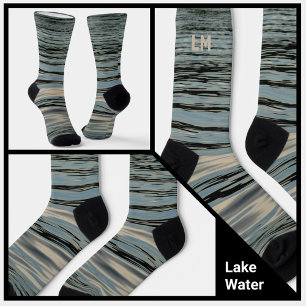 Lake Water Blue Beige Black with Initials Socks