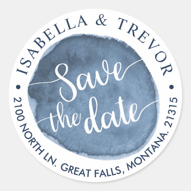 Lake Water Stain | Custom | Save the Date Classic Round Sticker (Front)