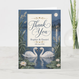 Lake Wedding Swans Blue Wedding Thank You Card