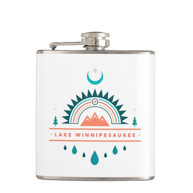 lake winnipesaukee boho rainbow moon hip flask (Front)