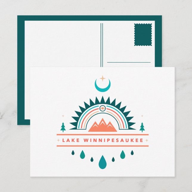 lake winnipesaukee boho rainbow moon postcard (Front/Back)