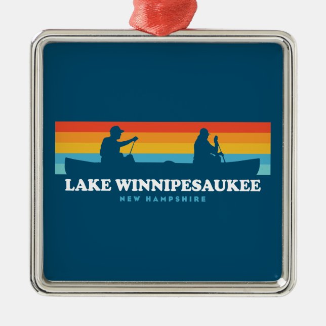 Lake Winnipesaukee New Hampshire Canoe Metal Tree Decoration (Front)
