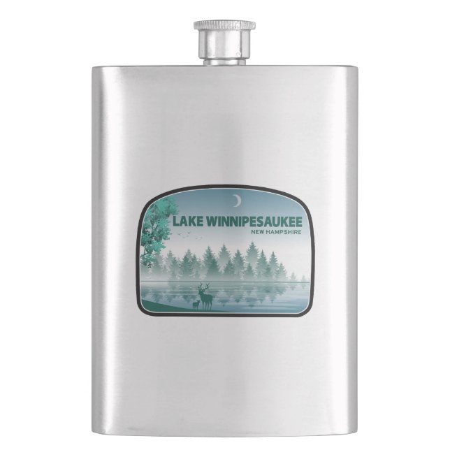 Lake Winnipesaukee New Hampshire Deer Hip Flask (Front)