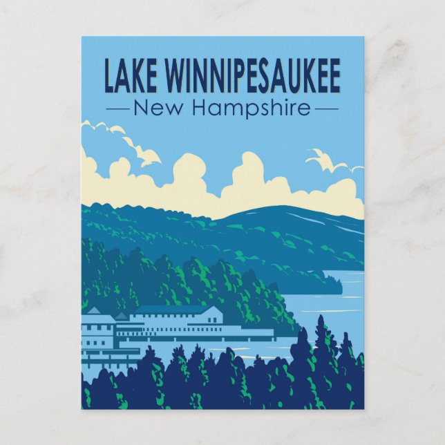 Lake Winnipesaukee New Hampshire Travel Art Retro Postcard (Front)