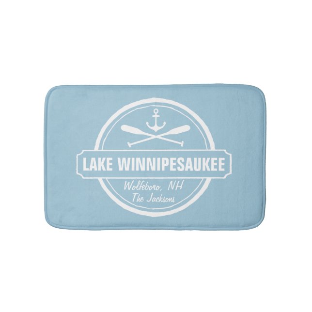 Lake Winnipesaukee NH custom town, name, anchor Bath Mat (Front)