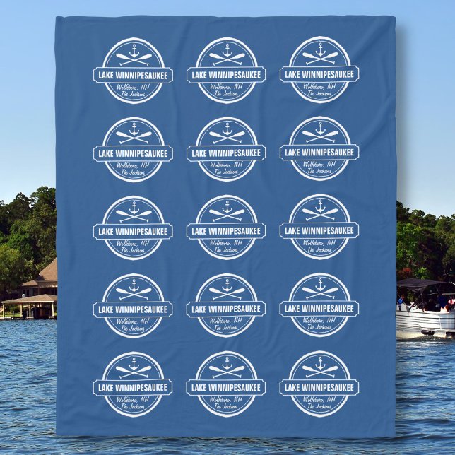 Lake Winnipesaukee NH custom town, name, anchor Fleece Blanket (Creator Uploaded)