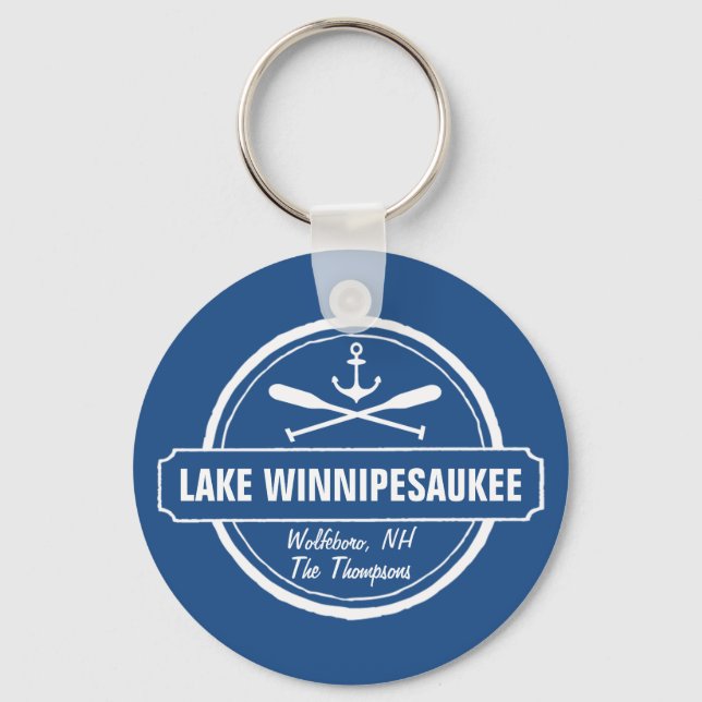 Lake Winnipesaukee NH custom town, name, anchor Key Ring (Front)
