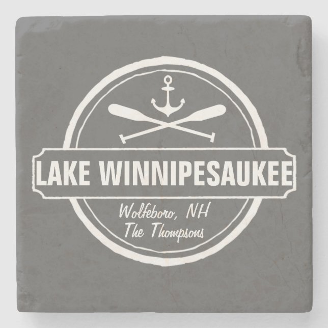 Lake Winnipesaukee NH custom town, name, anchor Stone Coaster (Front)