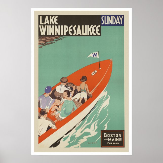 Lake Winnipesaukee NH ~ Vintage Travel America Poster (Front)