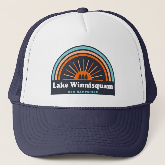 Lake Winnisquam New Hampshire Rainbow Trucker Hat (Front)