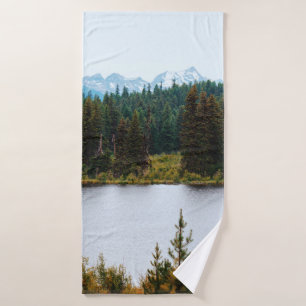 LAKE WITH TREES ON SIDES BATH TOWEL
