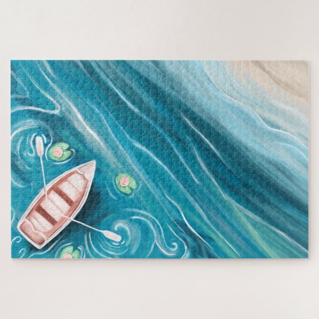 Lake With Whales & Lilly Pads Oil Painting Jigsaw Puzzle (Horizontal)