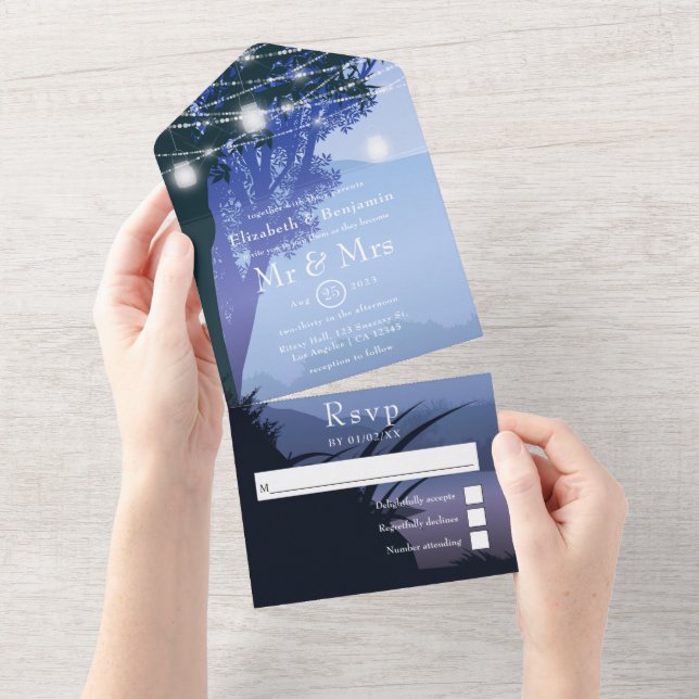 Lake Woodland Forest Mason Jars Wedding All In One Invitation (Tearaway)