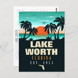Lake Worth Florida Retro Sunset Souvenirs 60s Postcard