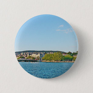 Lake Zurich, view to the Bellewue bridge 6 Cm Round Badge
