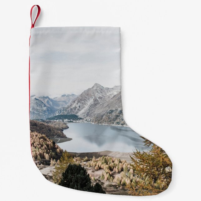 LAKED BETWEEN TWO MOUNTAINS SMALL CHRISTMAS STOCKING (Front)