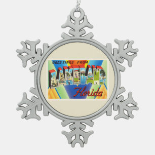 Lakeland Florida FL Old Vintage Travel Souvenir Snowflake Pewter Christmas Ornament