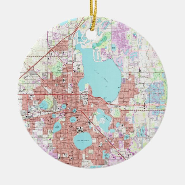 Lakeland Florida Map (1975) Ceramic Tree Decoration (Front)