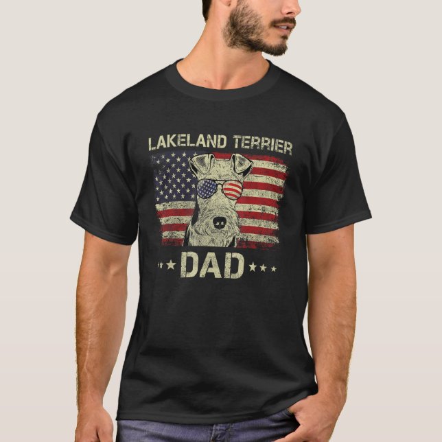 Lakeland Terrier Dad Dog  American Flag 4th Of Jul T-Shirt (Front)