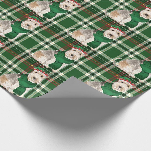 Lakeland Terrier Dog and Green Plaid Christmas Wrapping Paper (Corner)