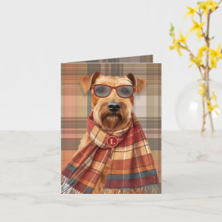 Lakeland Terrier Dog Autumn Plaid Monogrammed Card