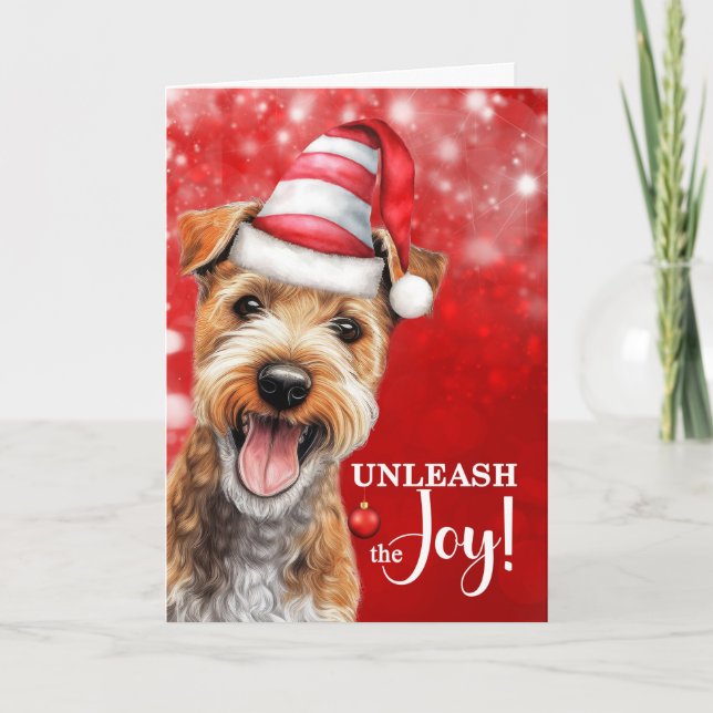 Lakeland Terrier Dog Unleash the Joy Christmas Holiday Card (Front)