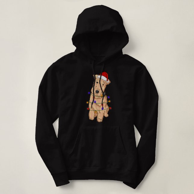 Lakeland Terrier Dog Wearing Christmas Hat Lights  Hoodie (Design Front)