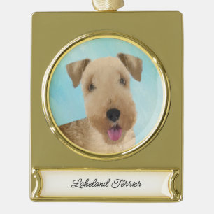 Lakeland Terrier Painting - Cute Original Dog Art  Gold Plated Banner Ornament