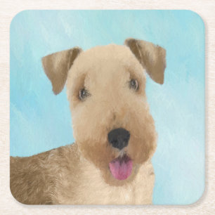 Lakeland Terrier Painting - Cute Original Dog Art Square Paper Coaster