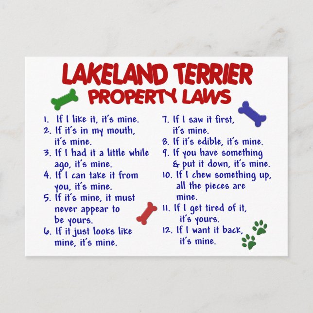 LAKELAND TERRIER Property Laws 2 Postcard (Front)