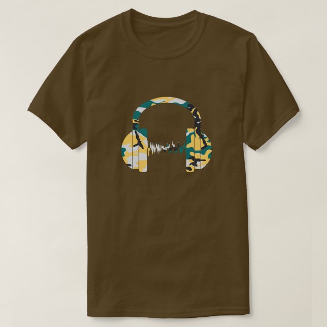 Lakeside Camo Pattern Headphones T-Shirt (Design Front)