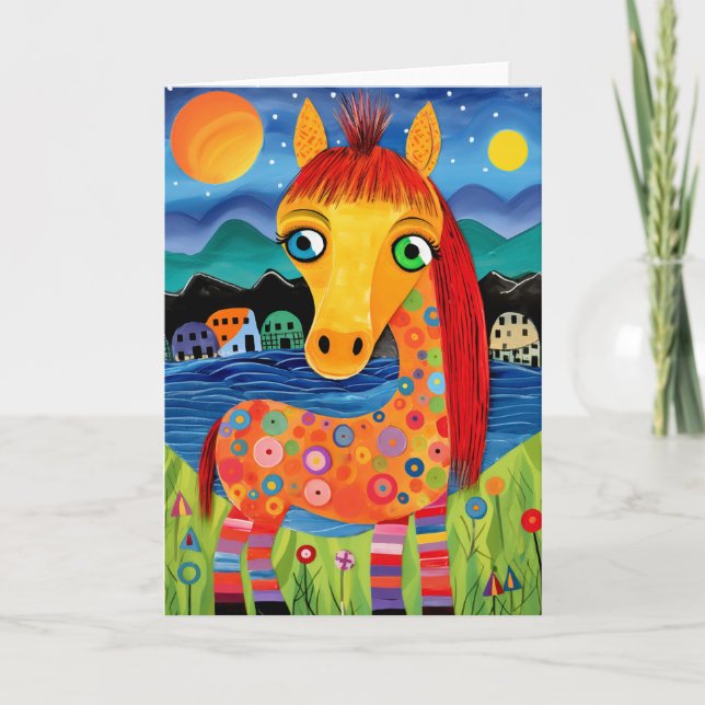 Lakeside Festival Horse: Cute Kids Birthday Card (Front)
