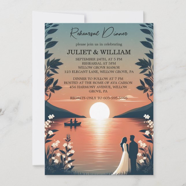 Lakeside Forest Outdoor Lake Rehearsal Dinner Invitation (Front)