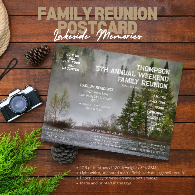 Lakeside Memories: Lake Family Reunion Postcard (Birthday Depot
Lakeside Memories: Lake Family Reunion Postcard)