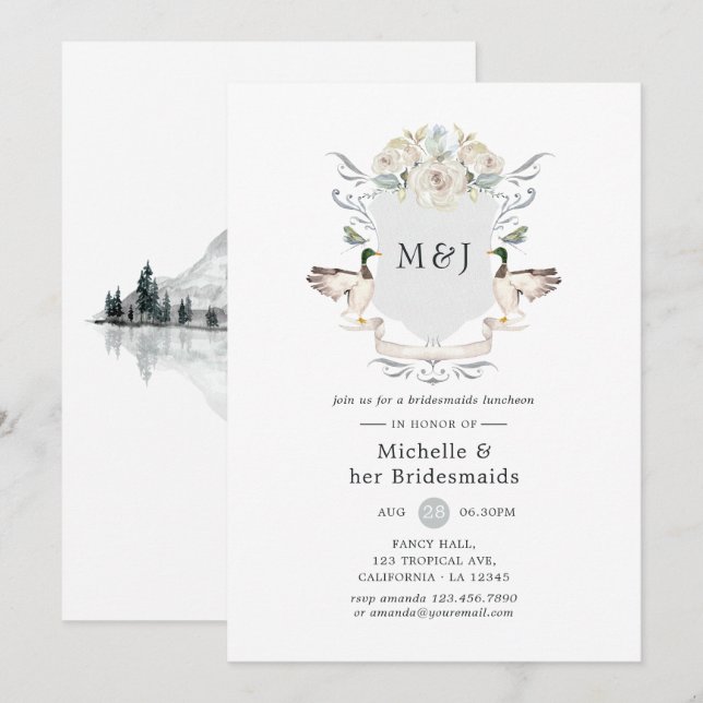 Lakeside Monogram Crest Bridesmaids Luncheon Invitation (Front/Back)