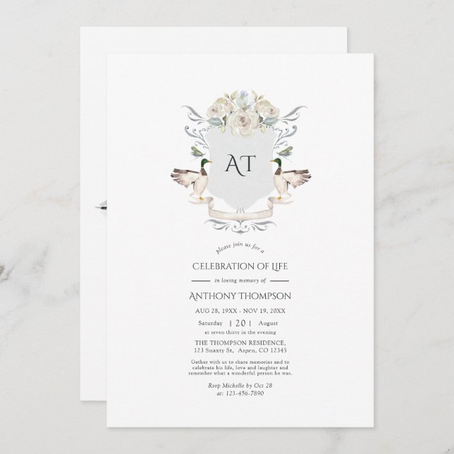 Lakeside Monogram Crest Celebration of Life Invita Invitation (Front/Back)