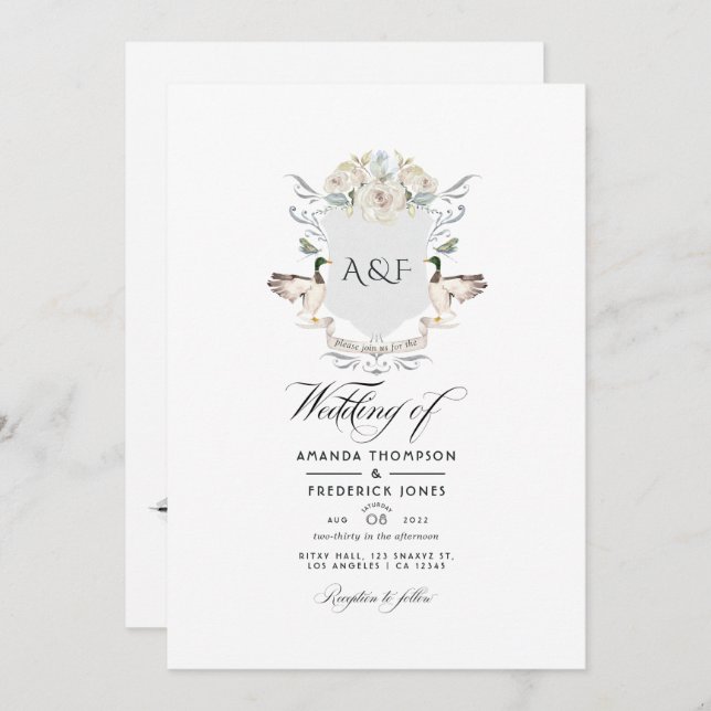 Lakeside Monogram Crest Wedding Photo Invitation (Front/Back)