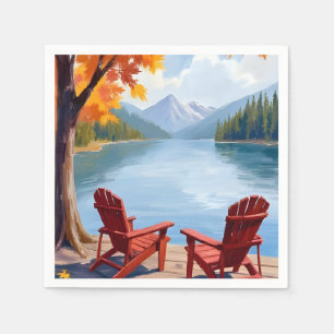 Lakeside Morning   Peaceful Mountain Landscape Art Napkin