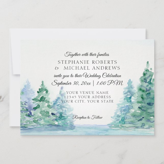 Lakeside Mountain Tall Pines Outdoor Wedding Invitation (Front)