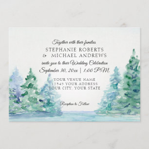 Lakeside Mountain Tall Pines Outdoor Wedding Invitation