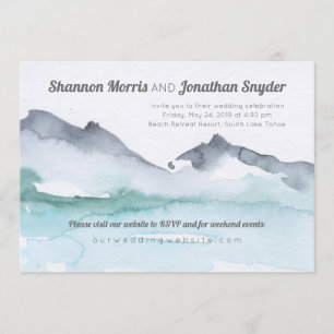 Lakeside Mountain Watercolor Wedding Invite