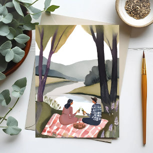 Lakeside Picnic   Nature Watercolor Painting Postcard