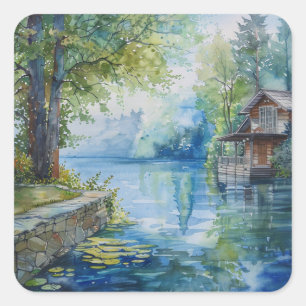 Lakeside Retreat Square Sticker
