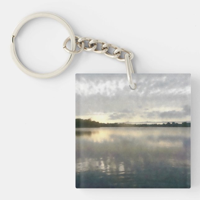 Lakeside Sunset Watercolor Keychain (Front)